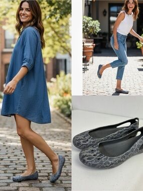 Crocs Kadee Ballet Flats Gorpcore Graphite & Stucco Snake Print  Slip On Women 8